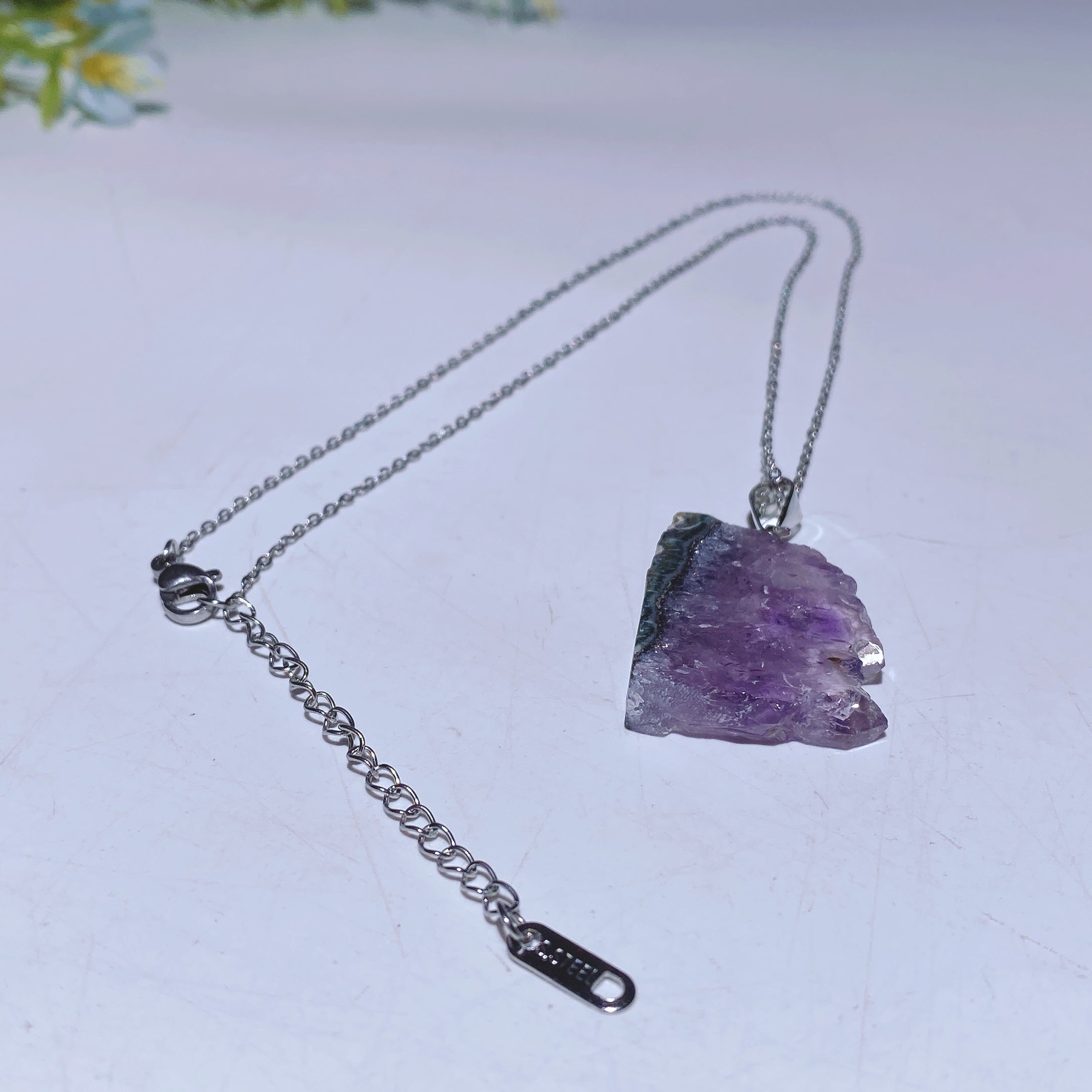 Amethyst Necklace with Silver Chain 20mm Crystal Healing