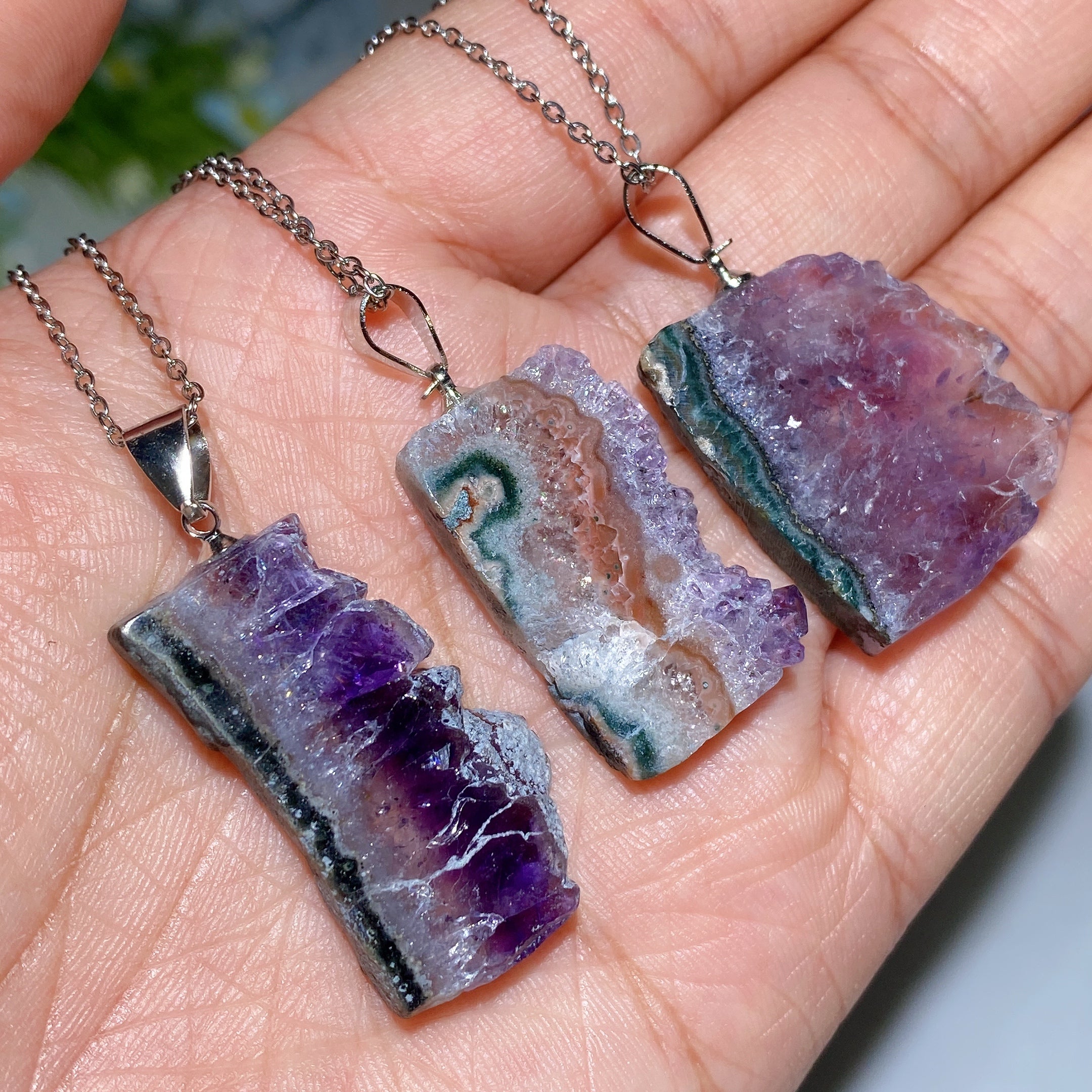 Amethyst Necklace with Silver Chain 20mm Crystal Healing