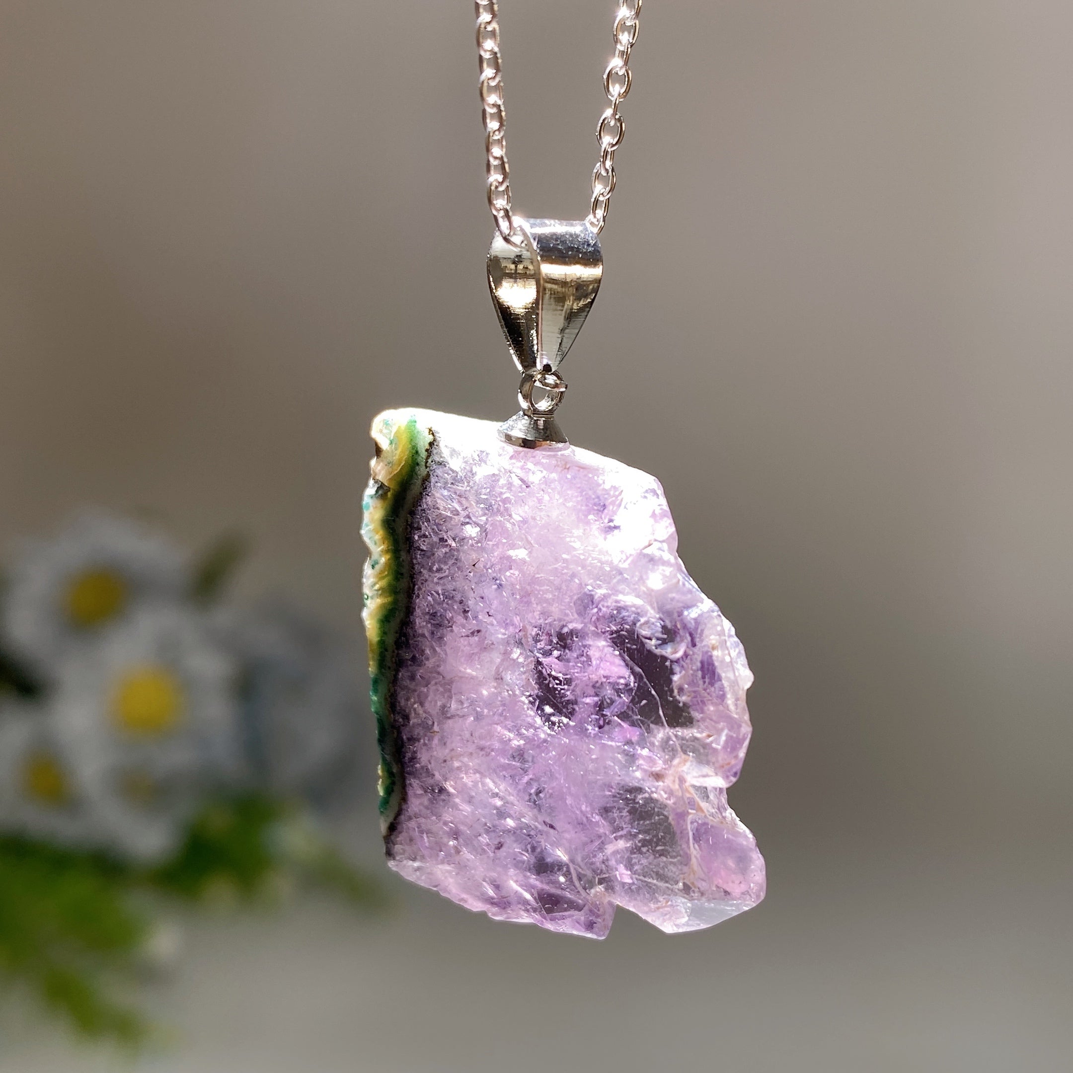 Amethyst Necklace with Silver Chain 20mm Crystal Healing