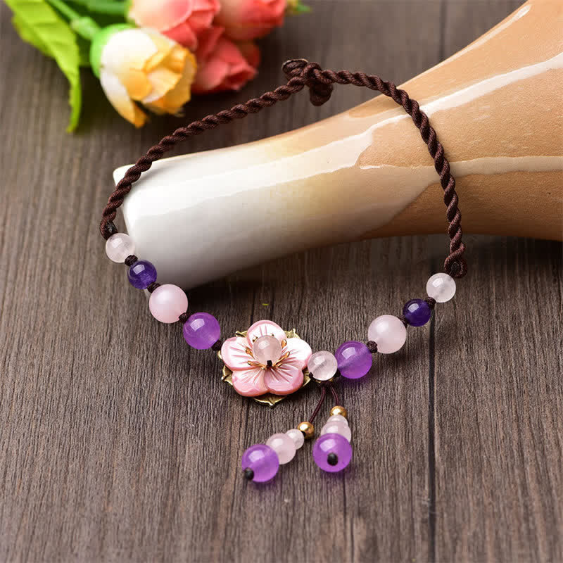 Heilendes Fußkettchen aus Amethyst und Rosenquarz für inneren Frieden und Liebe