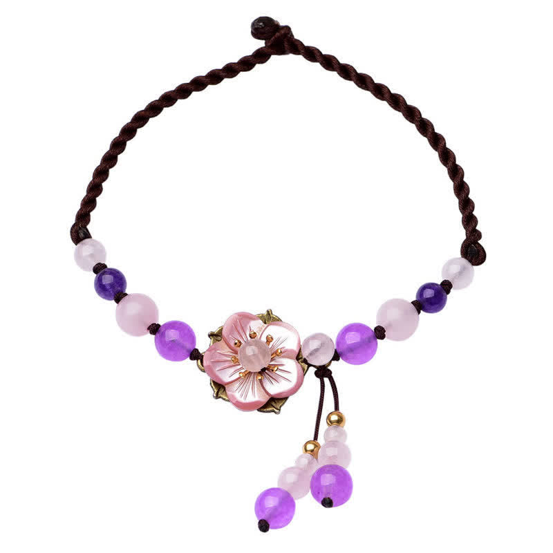 Heilendes Fußkettchen aus Amethyst und Rosenquarz für inneren Frieden und Liebe
