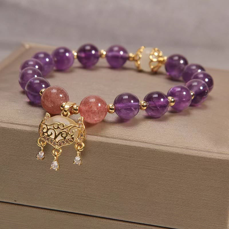 Amethyst Erdbeerquarz Katzenauge Heilarmband | Schutzzauber