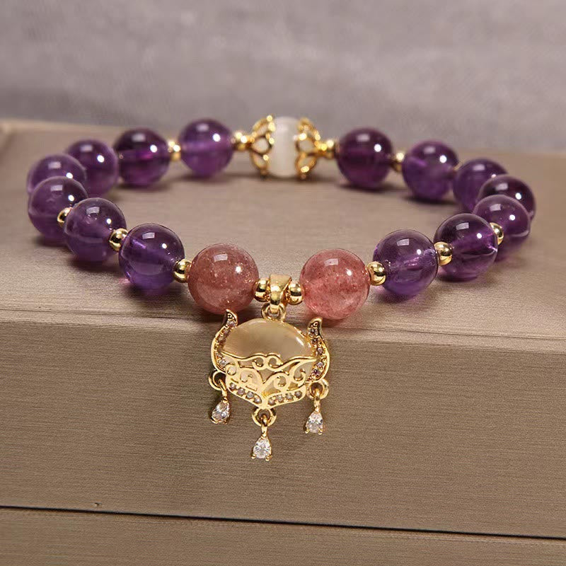 Amethyst Erdbeerquarz Katzenauge Heilarmband | Schutzzauber