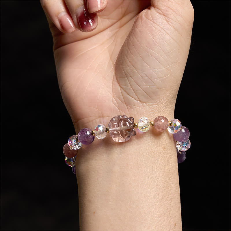 Amethyst Erdbeerquarz Weiß Kristall Armband