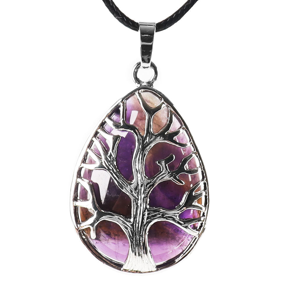 Amethyst Tree of Life Pendant 1.02 Inch Teardrop Crystal