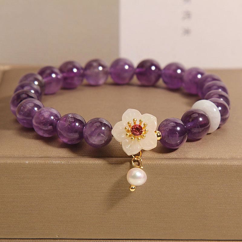 Amethyst Weißer Achat Perlen Balance Armband 14-17cm Handgelenk