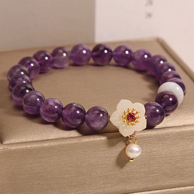 Amethyst Weißer Achat Perlen Balance Armband 14-17cm Handgelenk