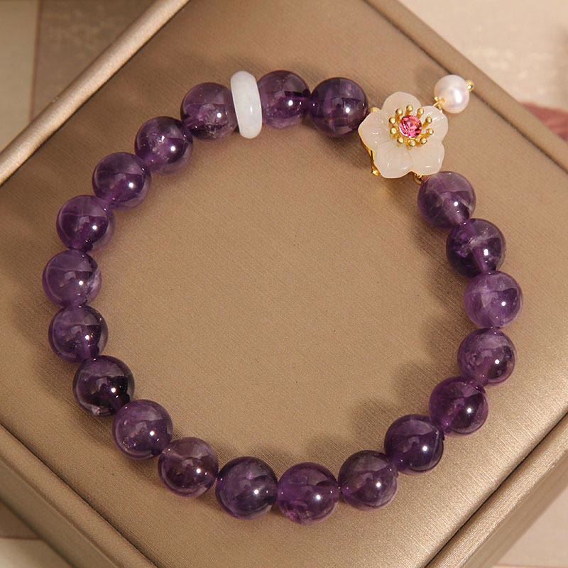 Amethyst Weißer Achat Perlen Balance Armband 14-17cm Handgelenk