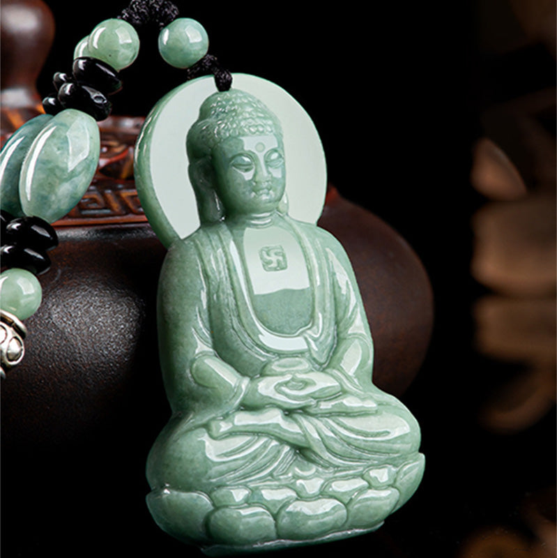 Amitabha Buddha Jade Amulett Halskette Mitgefühl Symbol