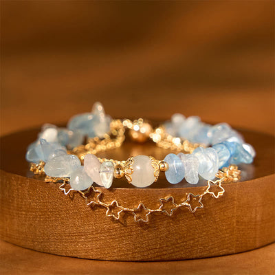 Aquamarin-Kies-Heilarmband mit Sternschnalle, 14–16 cm
