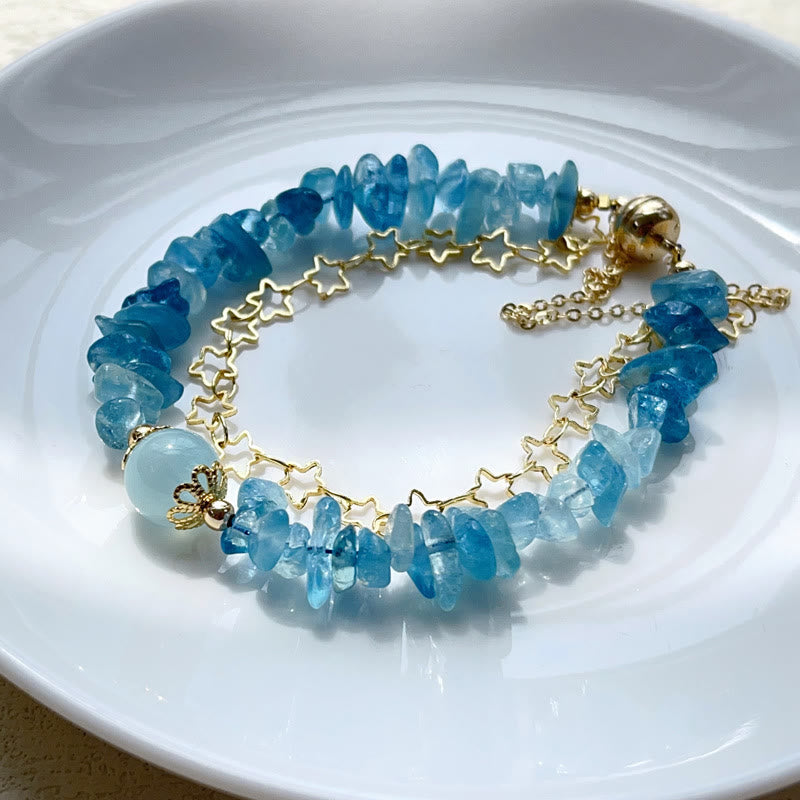 Aquamarin-Kies-Heilarmband mit Sternschnalle, 14–16 cm