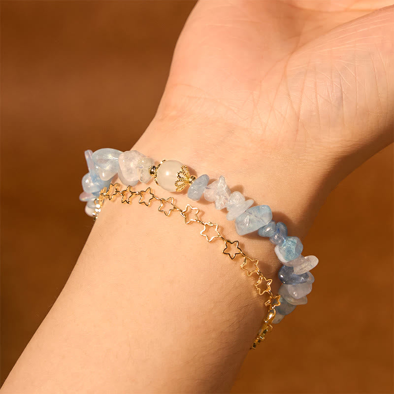Aquamarin-Kies-Heilarmband mit Sternschnalle, 14–16 cm