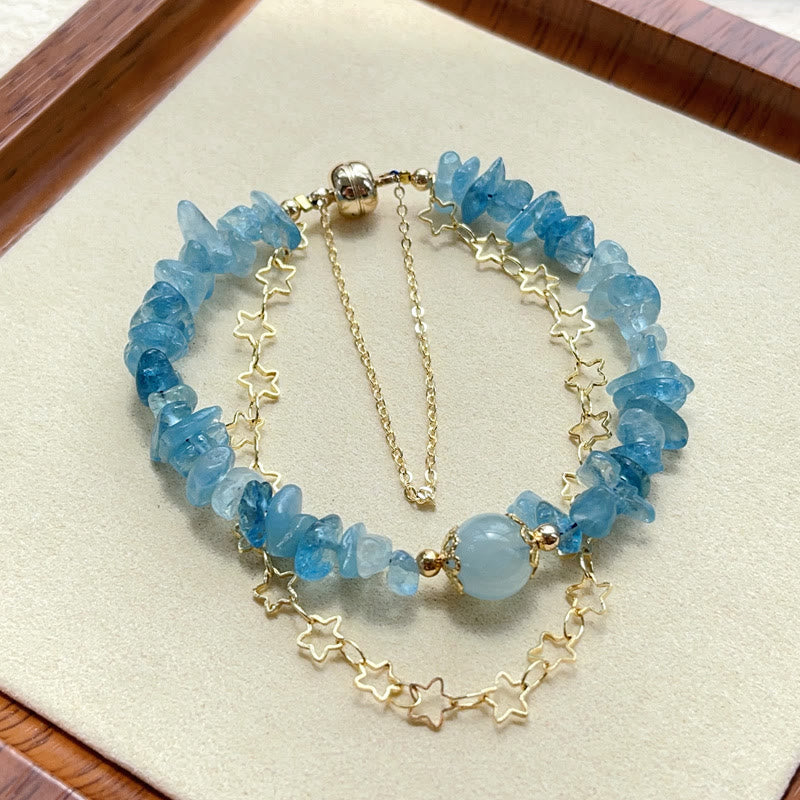 Aquamarin-Kies-Heilarmband mit Sternschnalle, 14–16 cm