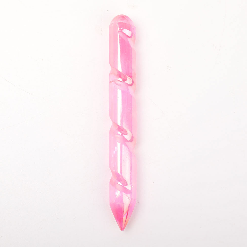 Aura Pink Spiral Crystal Selenite Wand 6-inch Healing