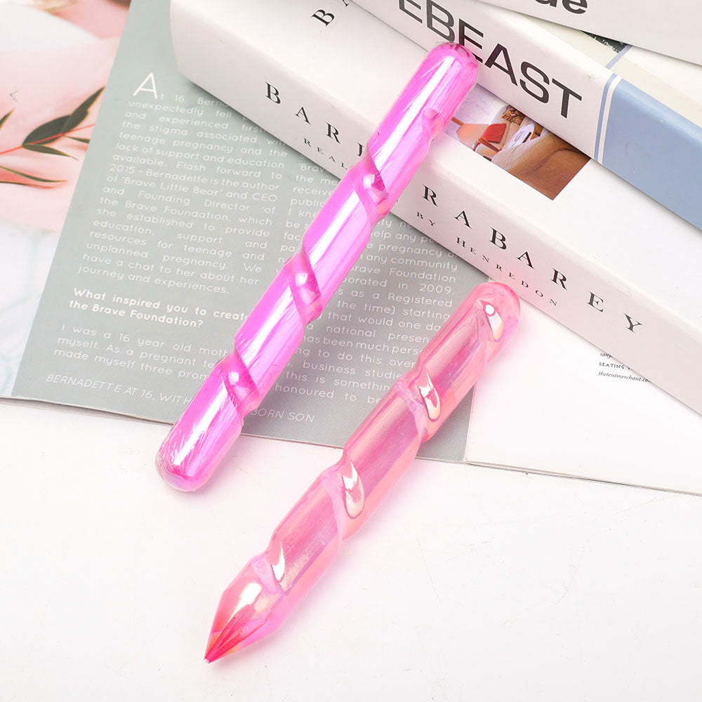 Aura Pink Spiral Crystal Selenite Wand 6-inch Healing