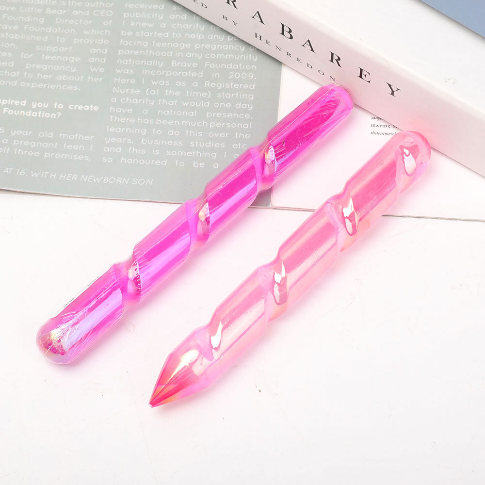 Aura Pink Spiral Crystal Selenite Wand 6-inch Healing