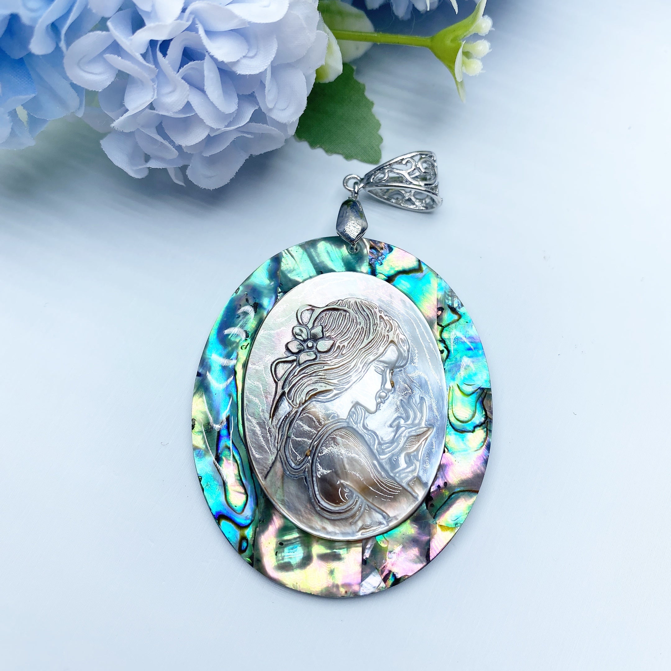 Aura Shell Crystal Pendant 2in Spiritual Healing Necklace