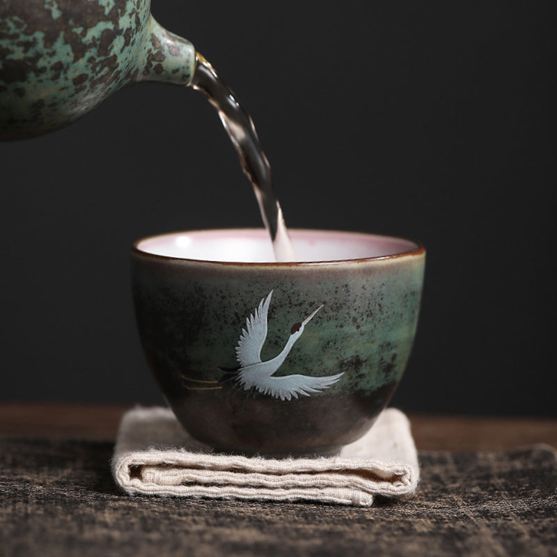 Auspicious Crane Keramik-Teetasse für Meditation &amp; Ritual