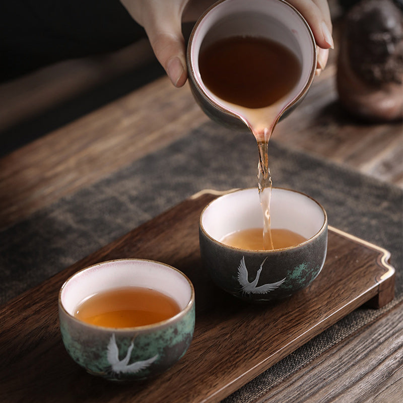 Auspicious Crane Keramik-Teetasse für Meditation &amp; Ritual