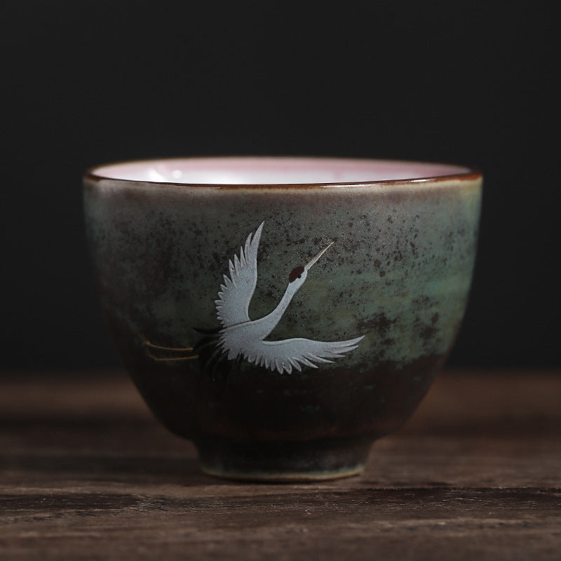 Auspicious Crane Keramik-Teetasse für Meditation &amp; Ritual