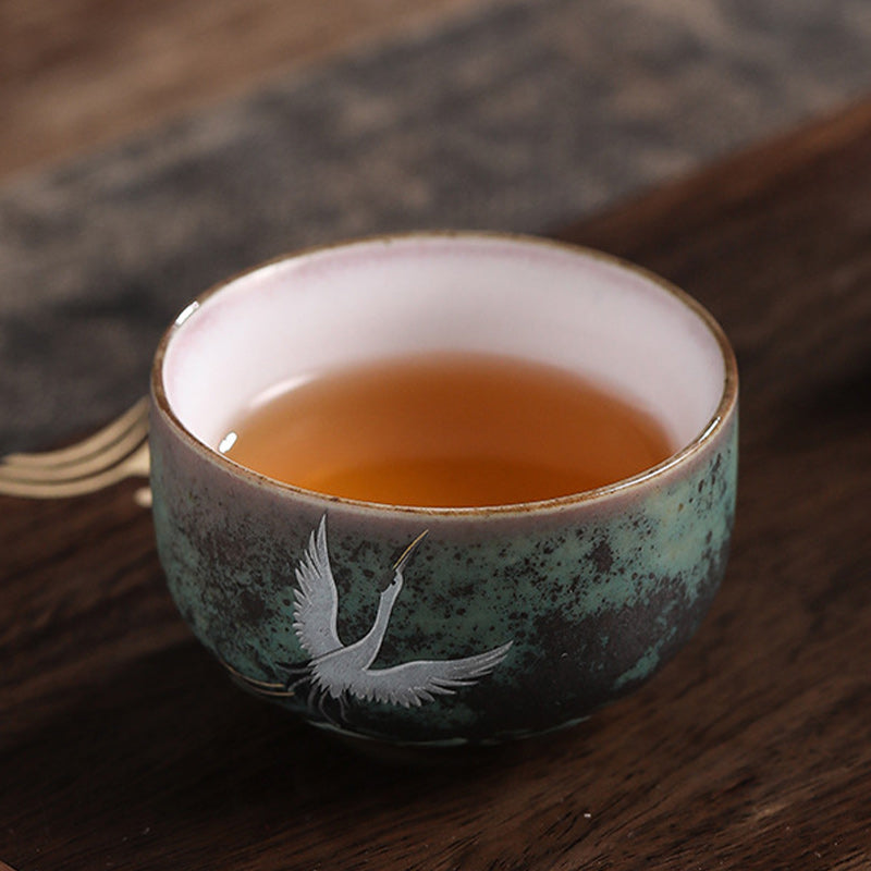 Auspicious Crane Keramik-Teetasse für Meditation &amp; Ritual