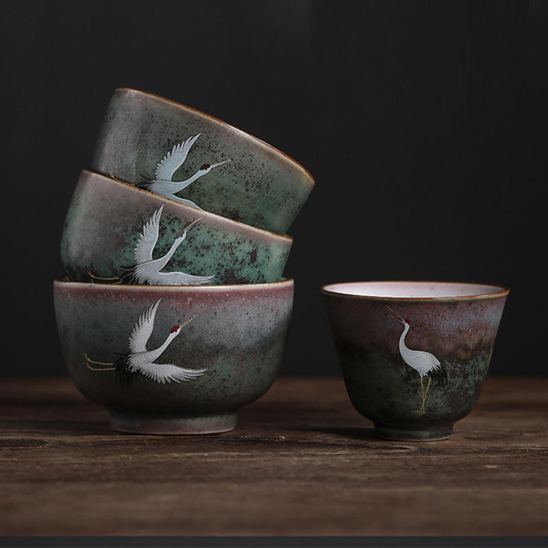 Auspicious Crane Keramik-Teetasse für Meditation &amp; Ritual