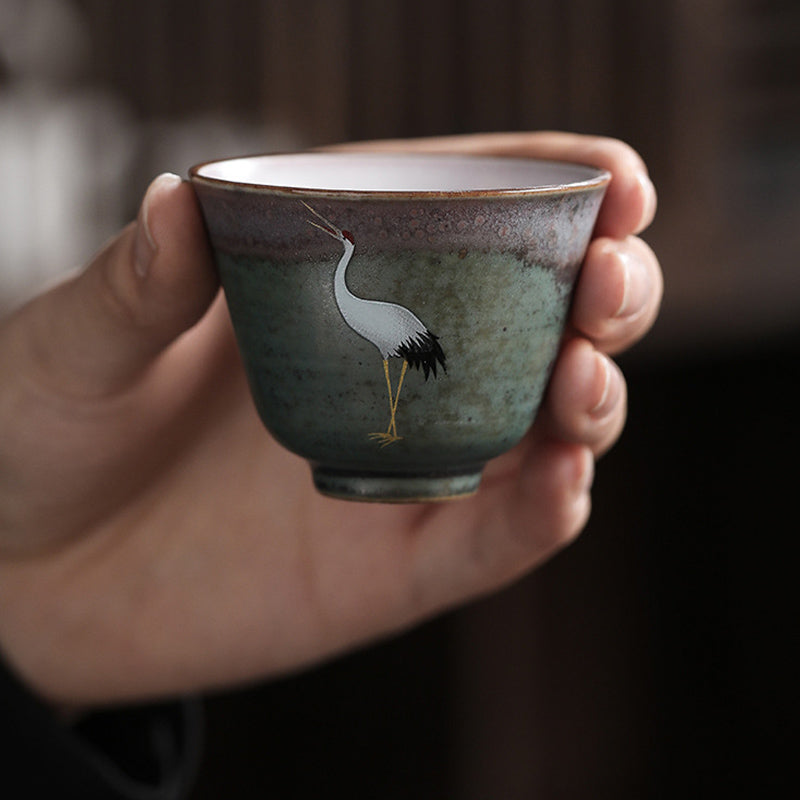 Auspicious Crane Keramik-Teetasse für Meditation &amp; Ritual