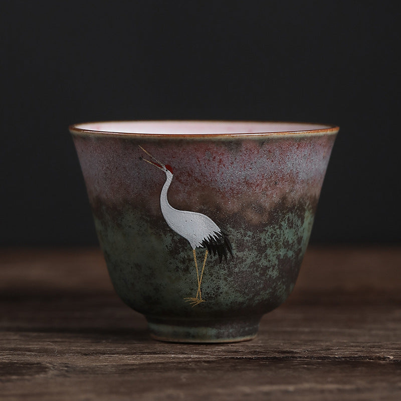 Auspicious Crane Keramik-Teetasse für Meditation &amp; Ritual