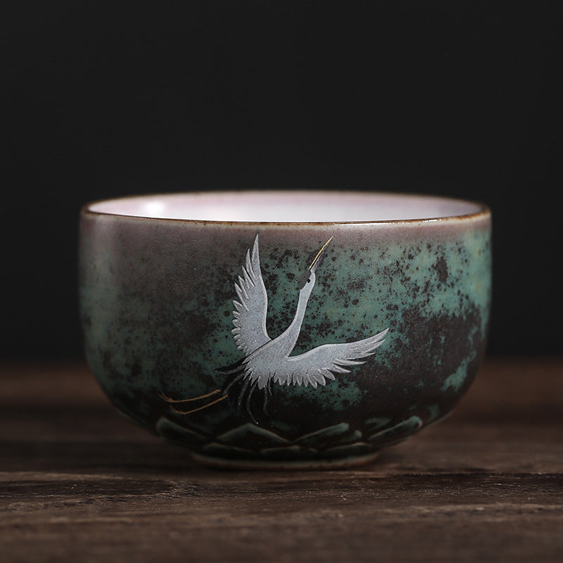 Auspicious Crane Keramik-Teetasse für Meditation &amp; Ritual