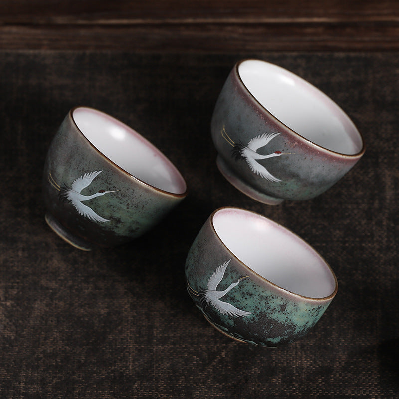 Auspicious Crane Keramik-Teetasse für Meditation &amp; Ritual