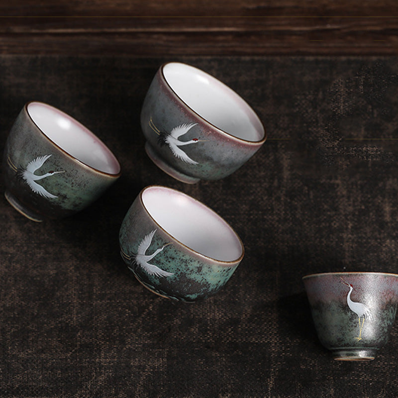 Auspicious Crane Keramik-Teetasse für Meditation &amp; Ritual