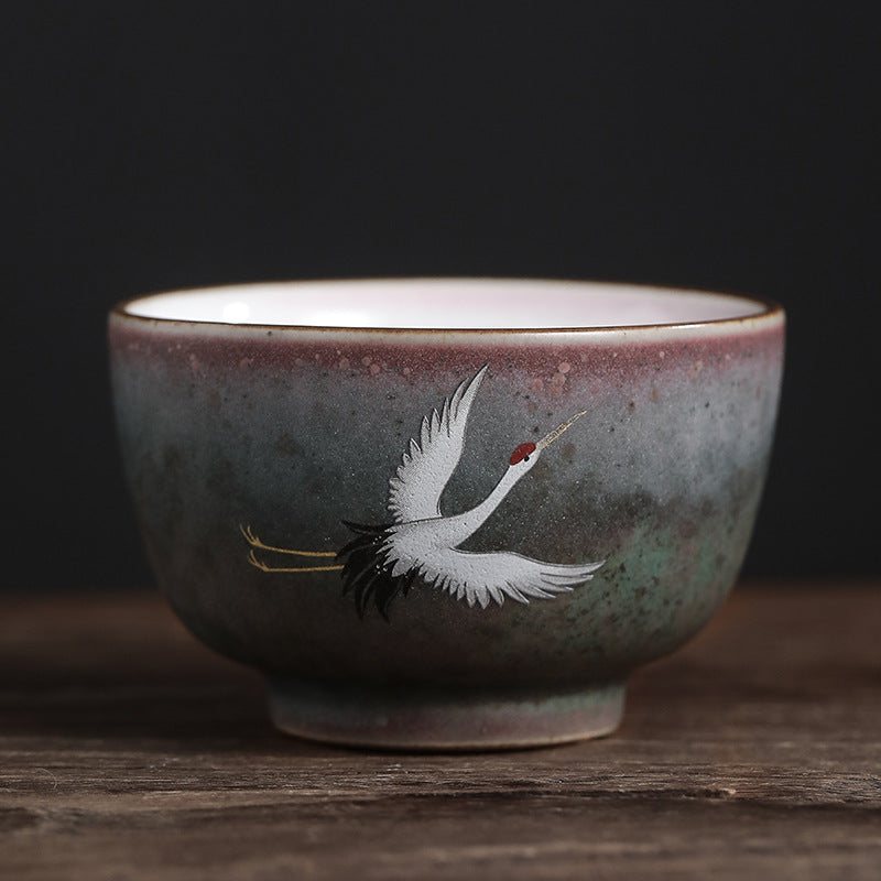 Auspicious Crane Keramik-Teetasse für Meditation &amp; Ritual