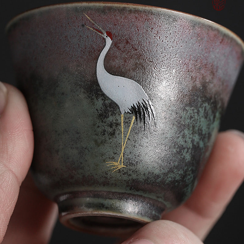 Auspicious Crane Keramik-Teetasse für Meditation &amp; Ritual