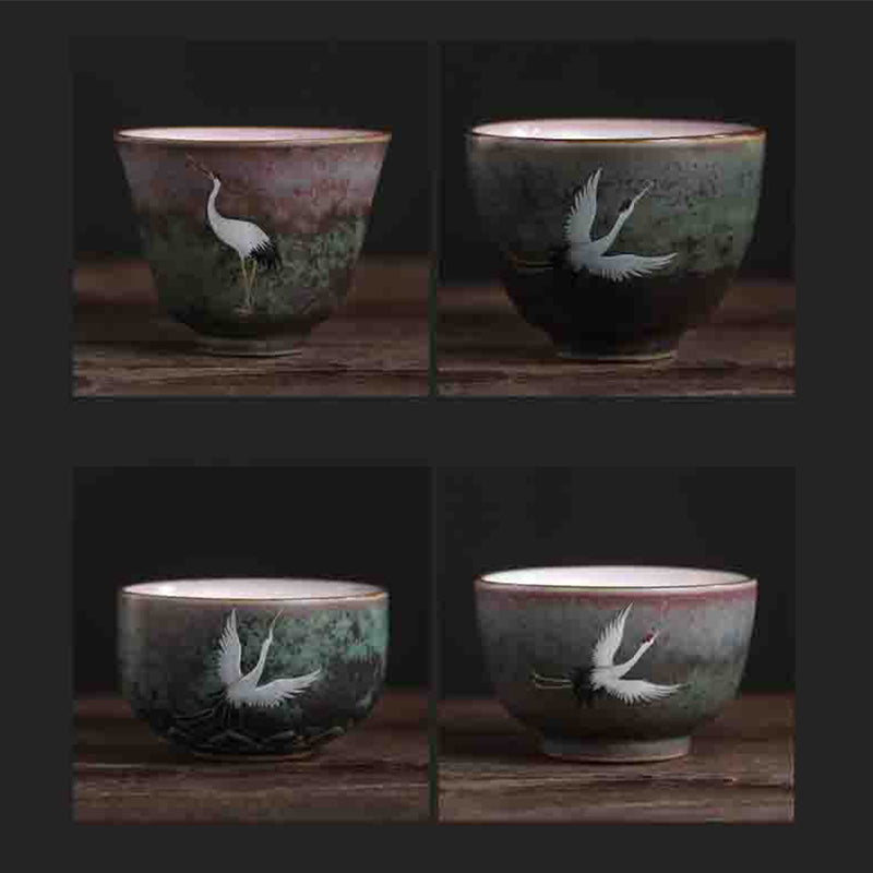 Auspicious Crane Keramik-Teetasse für Meditation &amp; Ritual