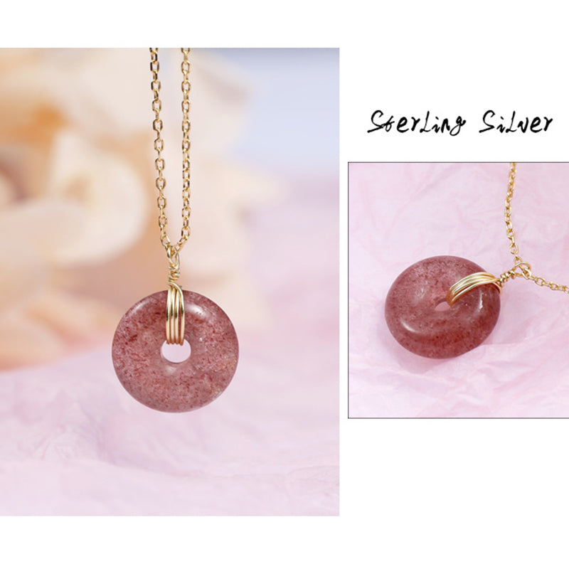 Strawberry Quartz Silver Necklace 45cm for Healing & Love
