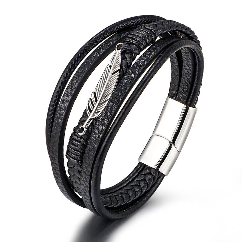Feather Pattern Titanium Steel Spiritual Bracelet 21.5cm Calm