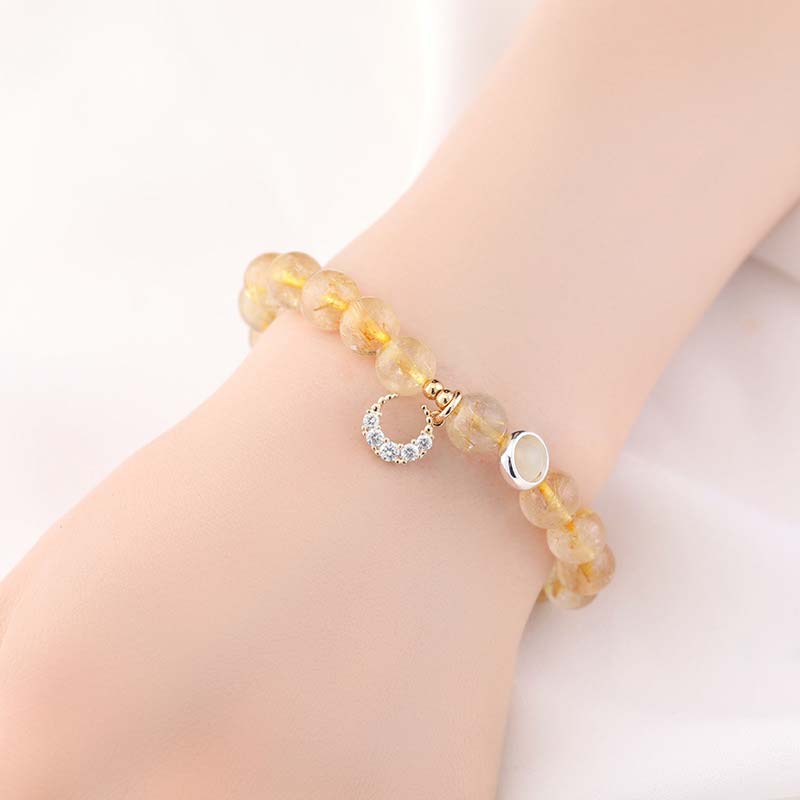 8mm Citrine Luck Protection Moon Charm Bracelet