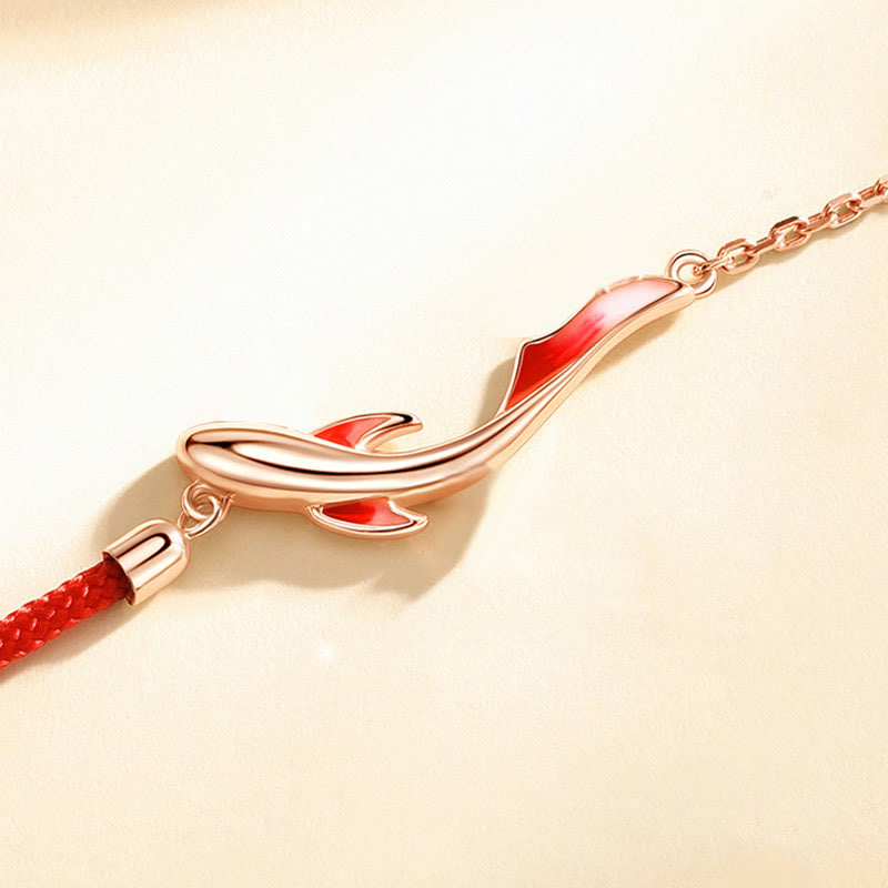 Lucky Koi Fish Sterling Silver Red String Bracelet 16+3cm