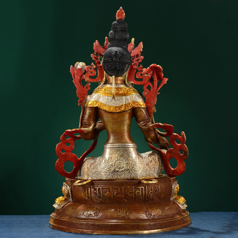 10 Inch Green Tara Copper Buddha Statue for Hope & Protection