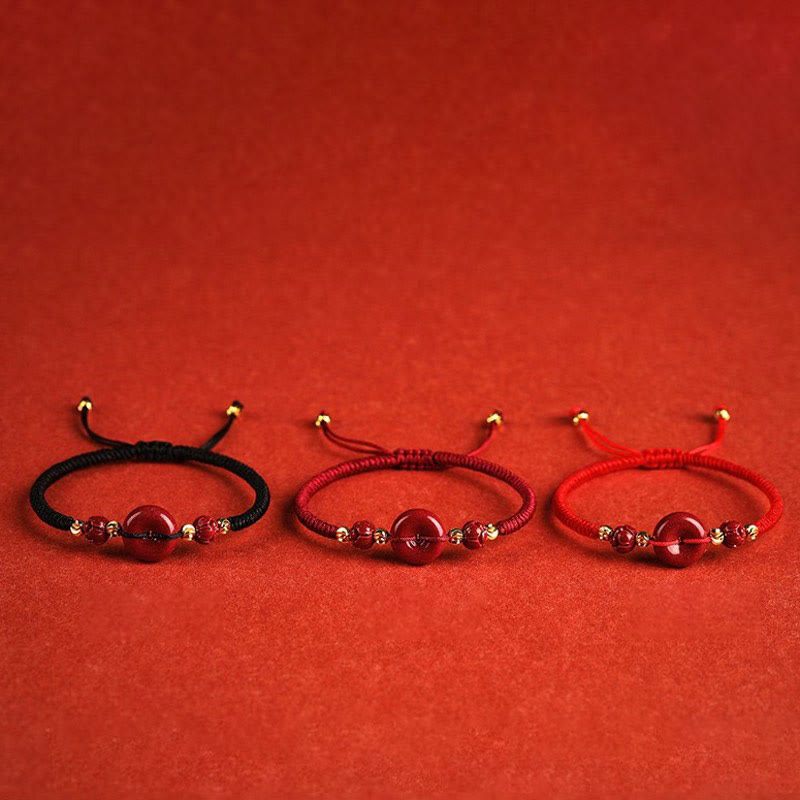 Handmade Lotus Cinnabar Peace Buckle Blessing Bracelet