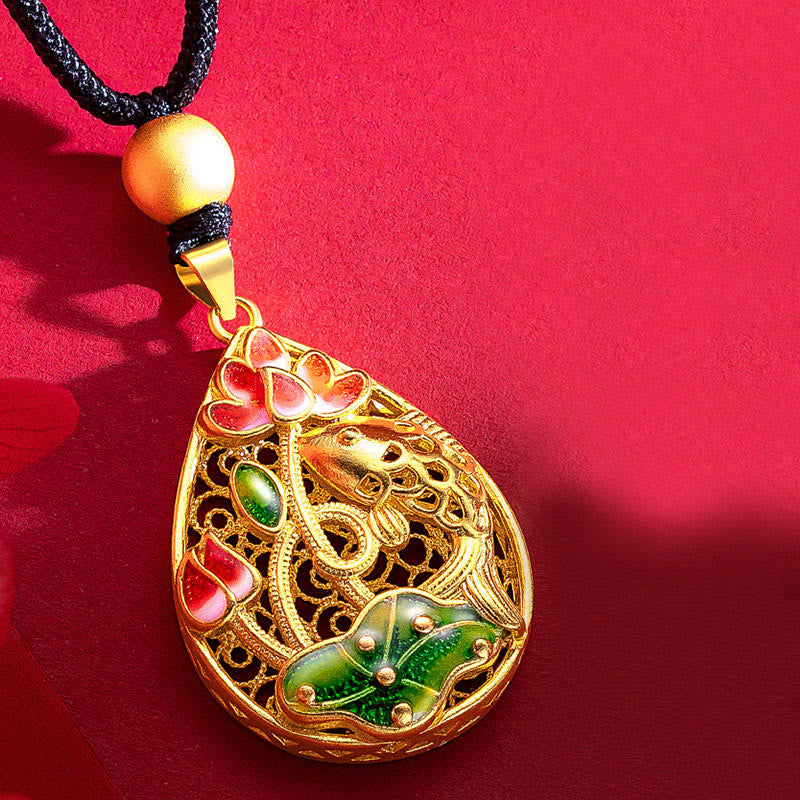 Copper Koi Fish Lotus Necklace 31mm Luck Pendant