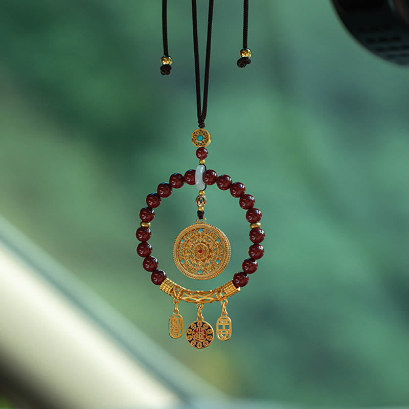 Natural Cinnabar Ruyi Car Hanging Decoration for Peace
