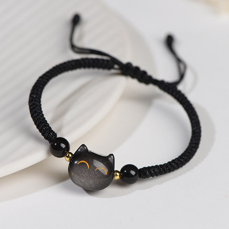 Unisex Silver Sheen Obsidian Strawberry Quartz Protection Bracelet