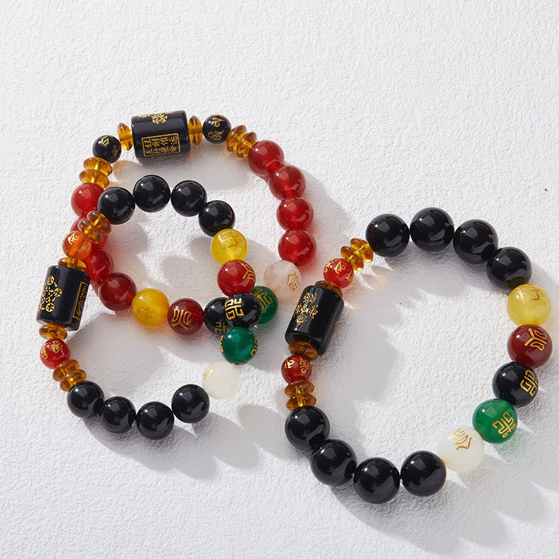 Five Elements Black Onyx Agate Bracelet for Wisdom & Wealth