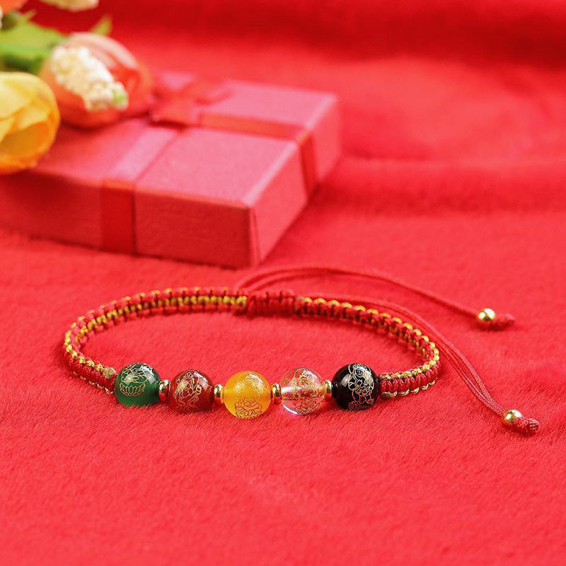 Agate Bracelet with Five Directions Gods Protection String Braid