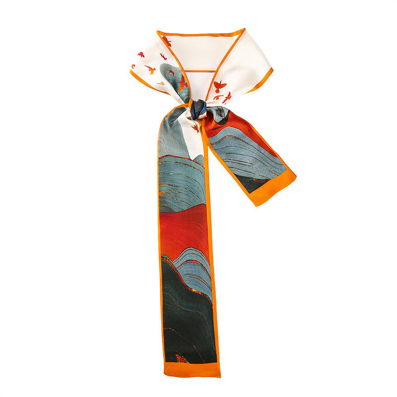 6cm x 125cm Mulberry Silk Twilly Scarf | Dunhuang Frescoes Sunset Pattern