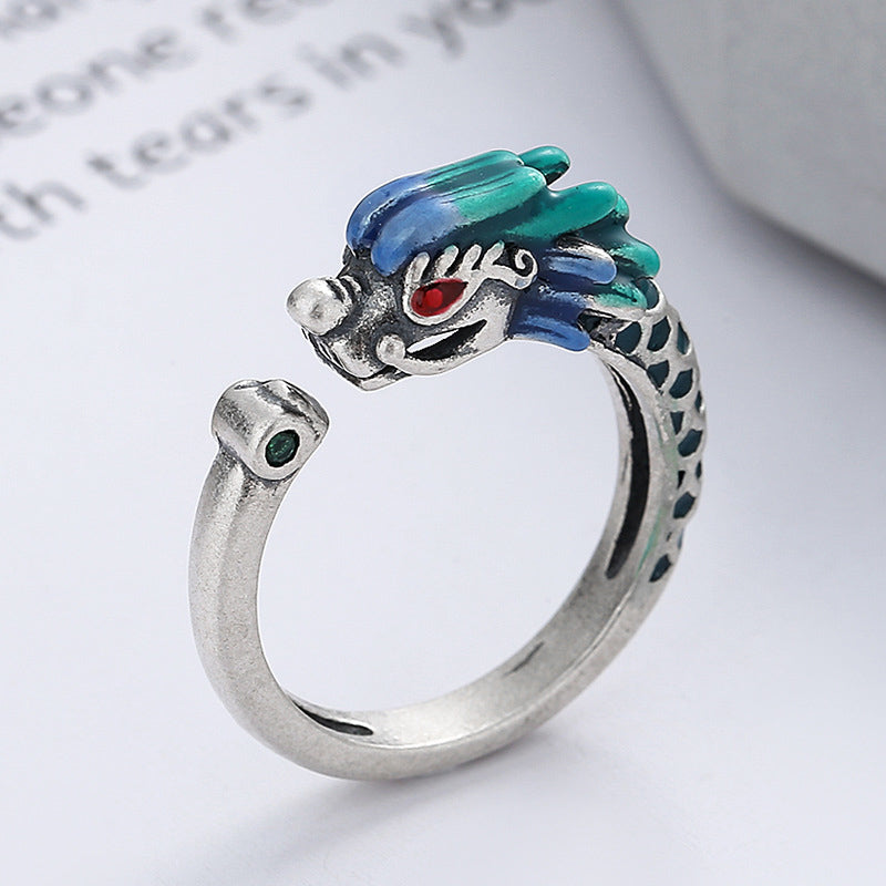 925 Sterling Silver Dragon Ring for Luck & Protection Adjustable