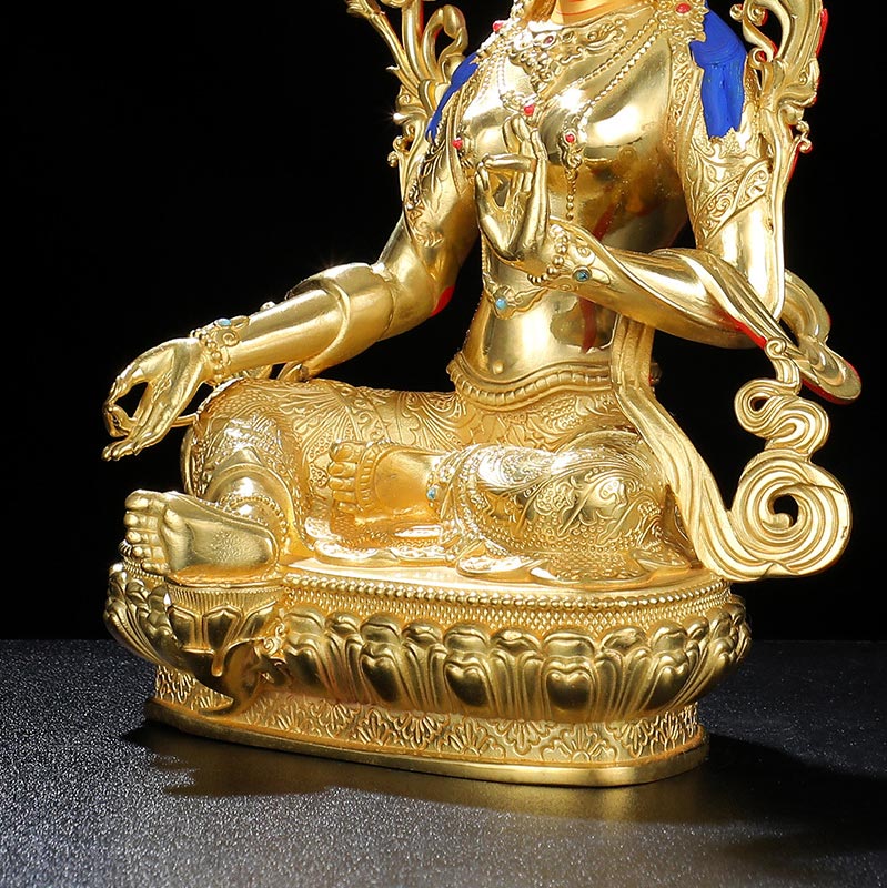 5 Inch Green Tara Protection Buddha Statue Copper Gold Plated