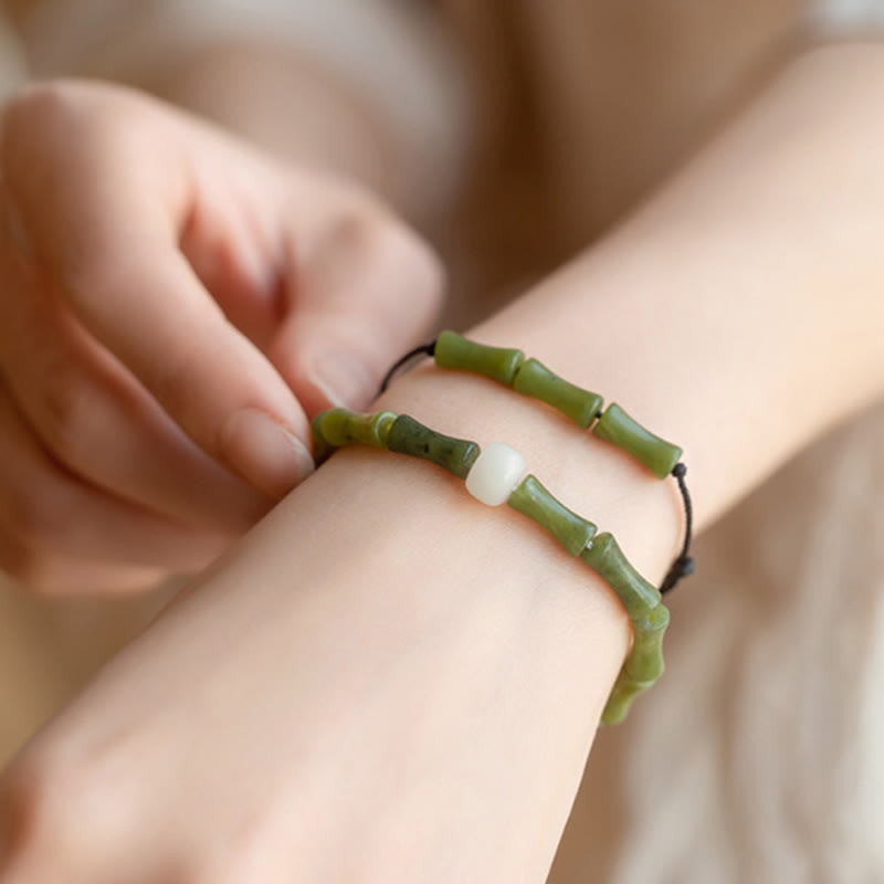 Green Bamboo Jade Luck Bracelet for Abundance & Growth