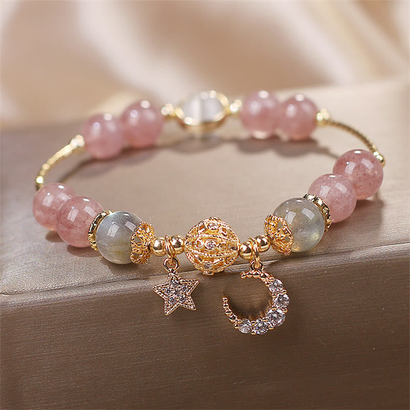 Moon Star Love Bracelet | Strawberry Quartz & Moonstone